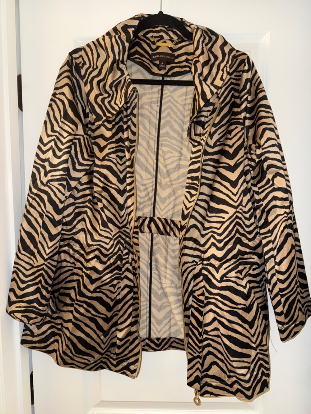 Dana Buchman Zebra-Print Trench Coat in Black & Cream